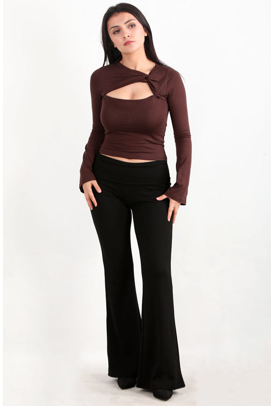 Noirflare Kadın Bel Katlamalı İspanyol Paça Tayt Siyah