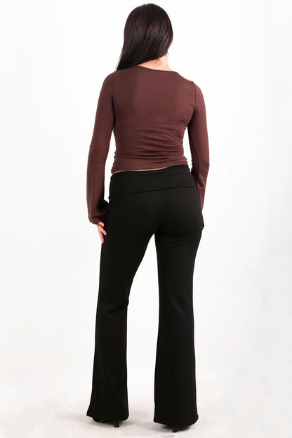 Noirflare Kadın Bel Katlamalı İspanyol Paça Tayt Siyah