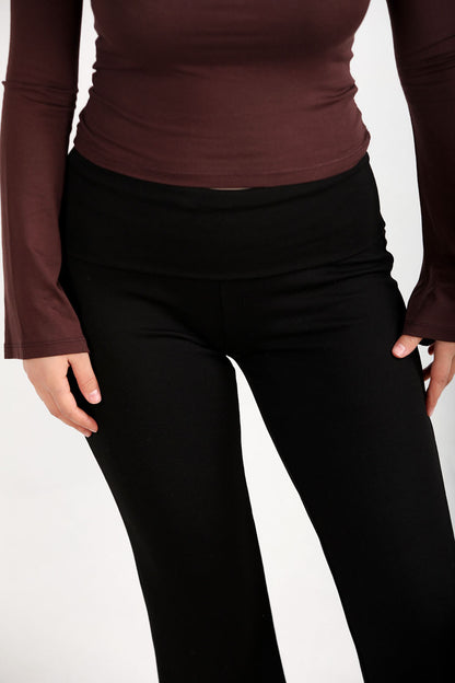 Noirflare Kadın Bel Katlamalı İspanyol Paça Tayt Siyah