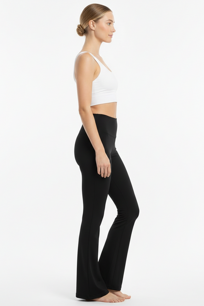 Slitflare Kadın Yüksel Bel Yırtmaçlı İspanyol Paça Tayt Siyah