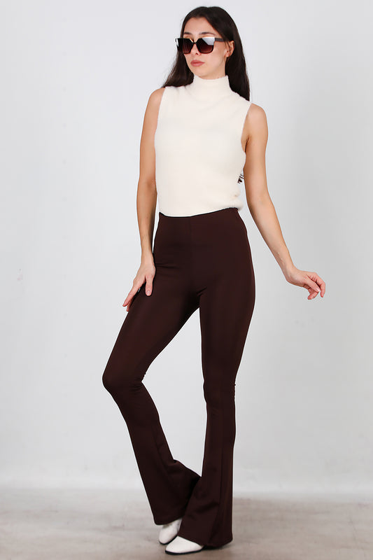 Kadın Kalın Lastikli İspanyol Paça Tayt Kahverengi