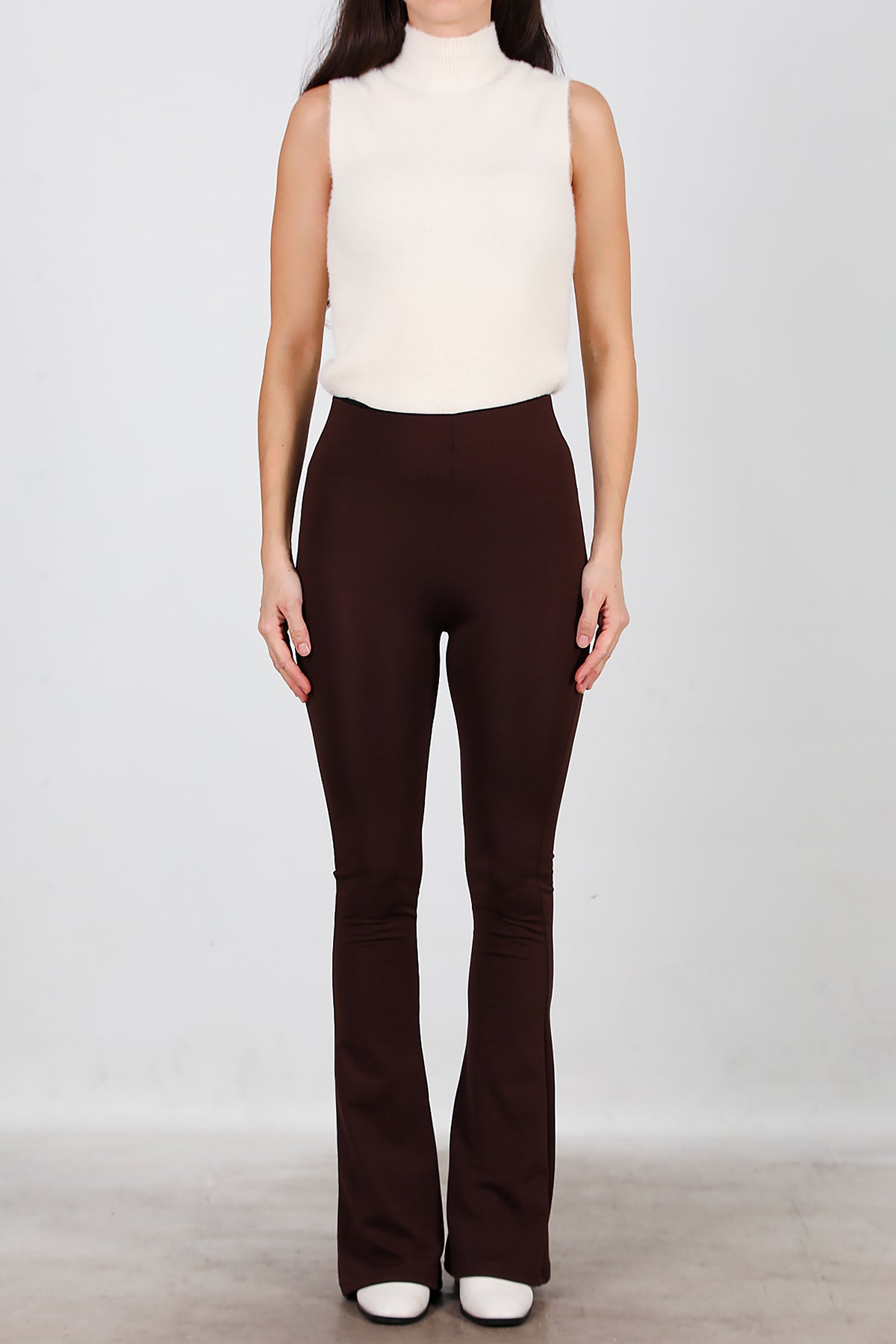 Kadın Kalın Lastikli İspanyol Paça Tayt Kahverengi