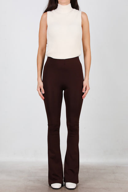 Kadın Kalın Lastikli İspanyol Paça Tayt Kahverengi