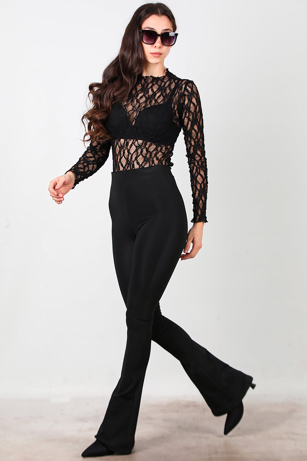 Kadın Kalın Lastikli İspanyol Paça Tayt Siyah