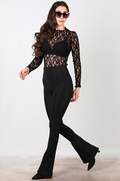 Kadın Kalın Lastikli İspanyol Paça Tayt Siyah