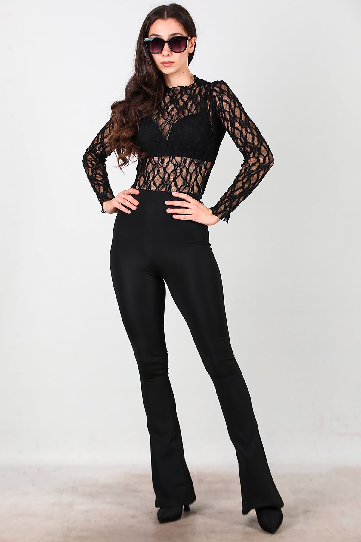 Kadın Kalın Lastikli İspanyol Paça Tayt Siyah