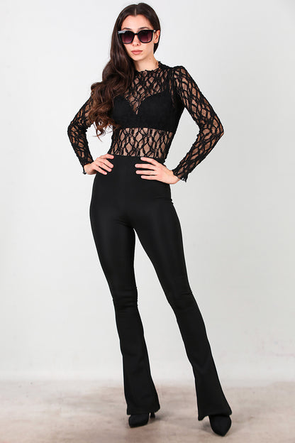 Kadın Kalın Lastikli İspanyol Paça Tayt Siyah