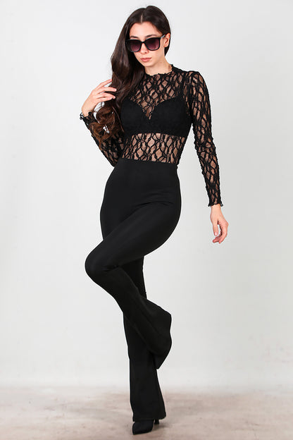 Kadın Kalın Lastikli İspanyol Paça Tayt Siyah