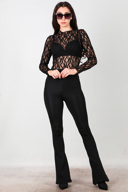 Kadın Kalın Lastikli İspanyol Paça Tayt Siyah