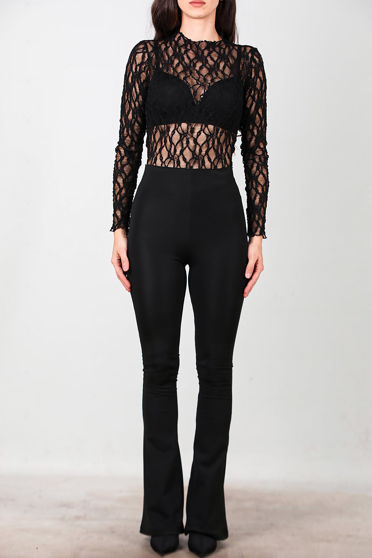 Kadın Kalın Lastikli İspanyol Paça Tayt Siyah