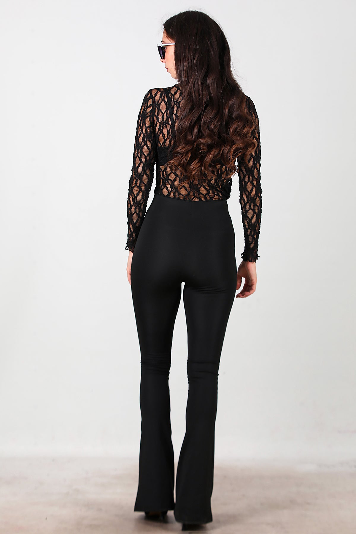 Kadın Kalın Lastikli İspanyol Paça Tayt Siyah