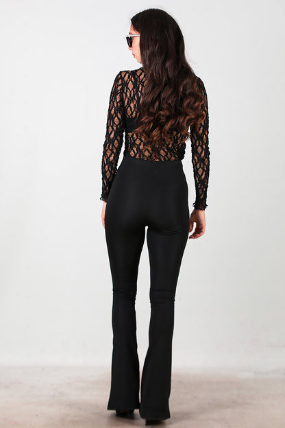 Kadın Kalın Lastikli İspanyol Paça Tayt Siyah