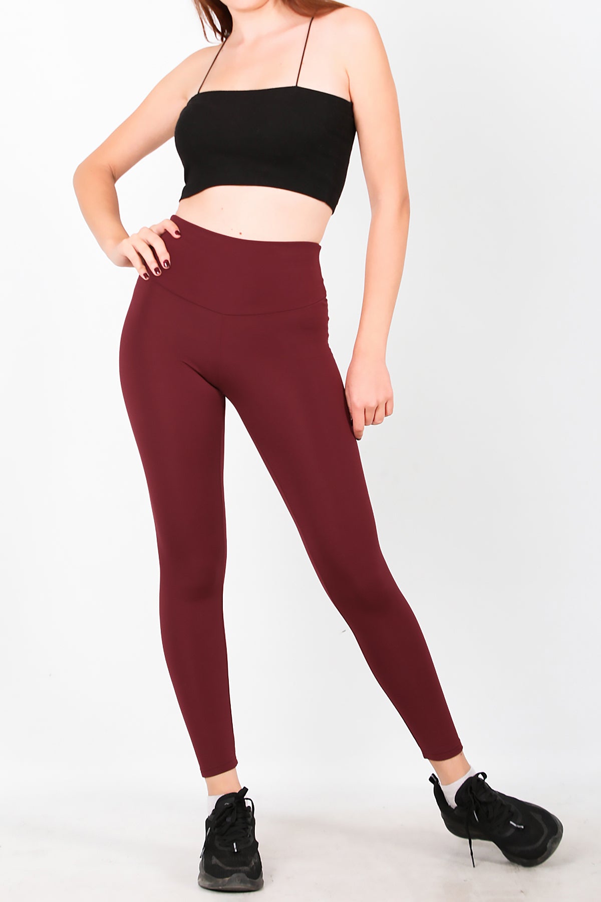 Kadın İçi Polarlı Yüksek Bel Tayt Bordo