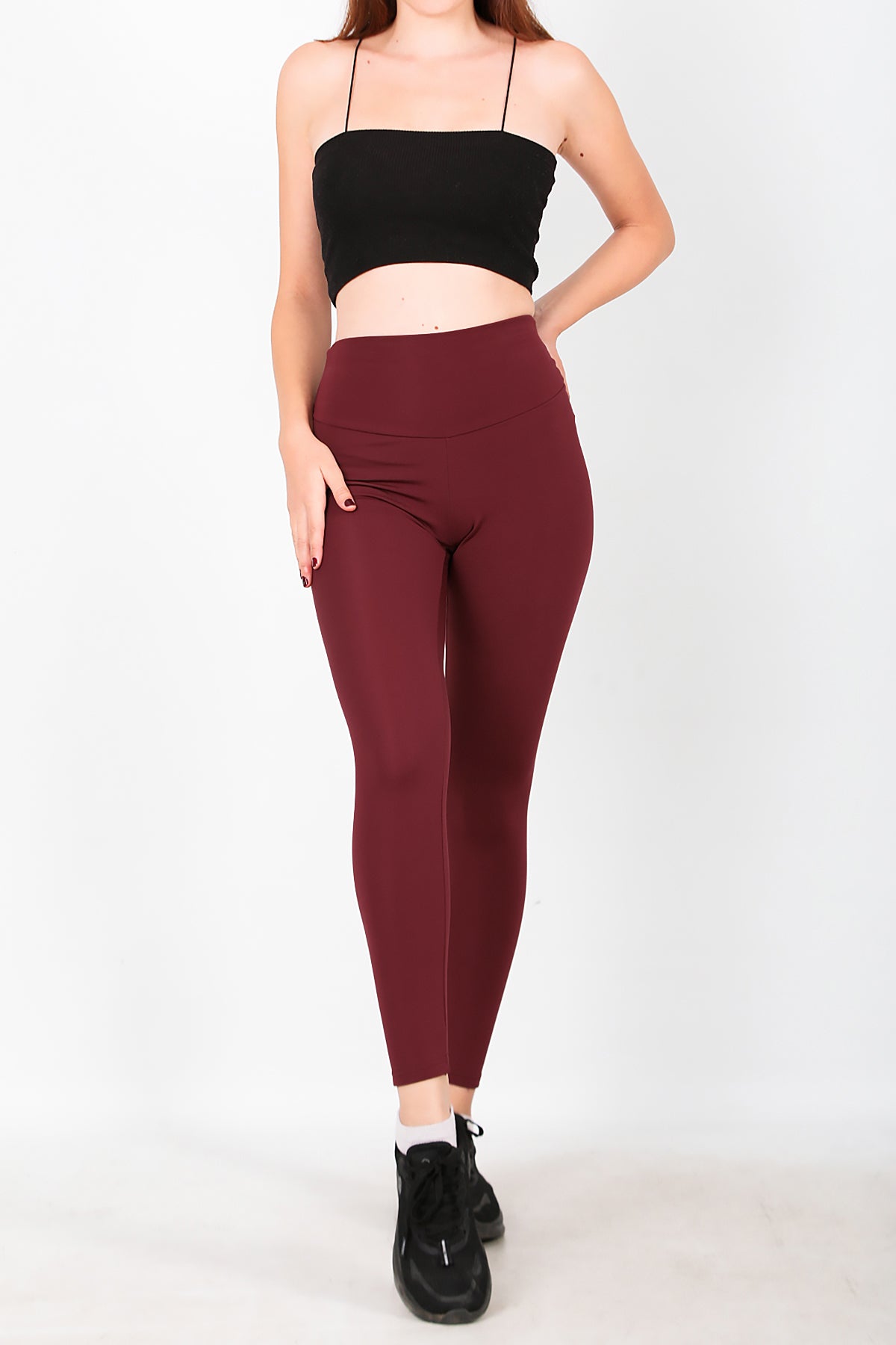 Kadın İçi Polarlı Yüksek Bel Tayt Bordo