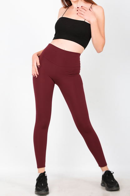 Kadın İçi Polarlı Yüksek Bel Tayt Bordo