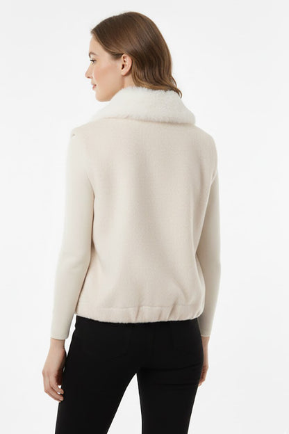 Kadın Kürklü Kısa Yelek Ekru