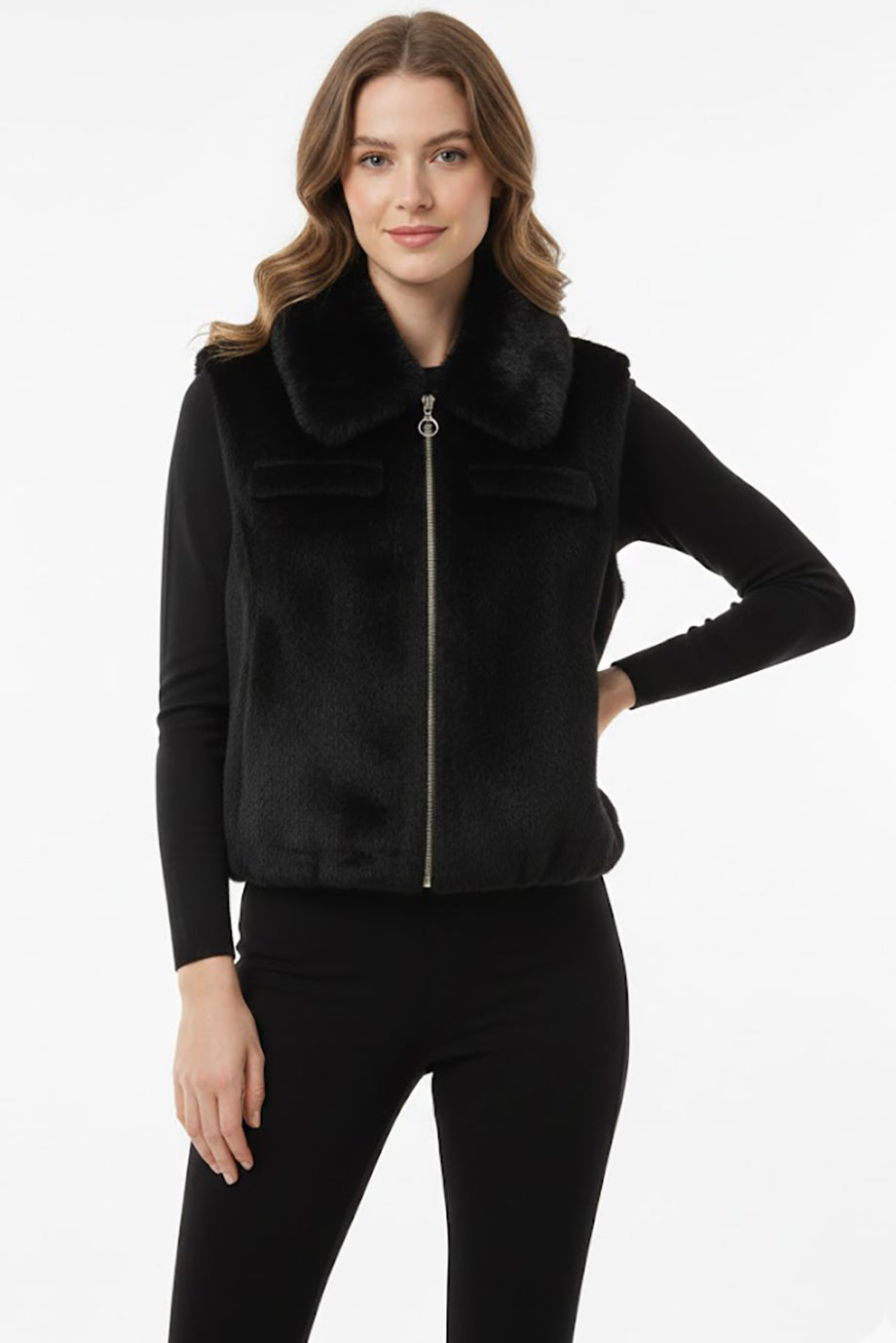 Kadın Kürklü Kısa Yelek Siyah