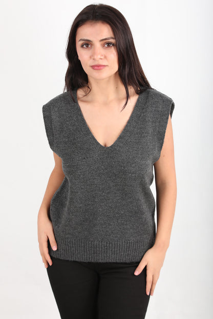Chic Kadın V Yaka Süveter Antrasit