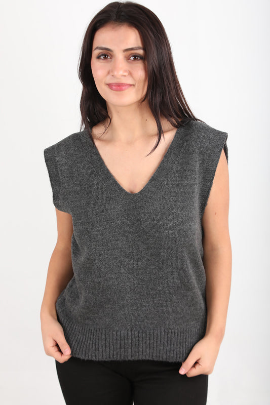 Chic Kadın V Yaka Süveter Antrasit
