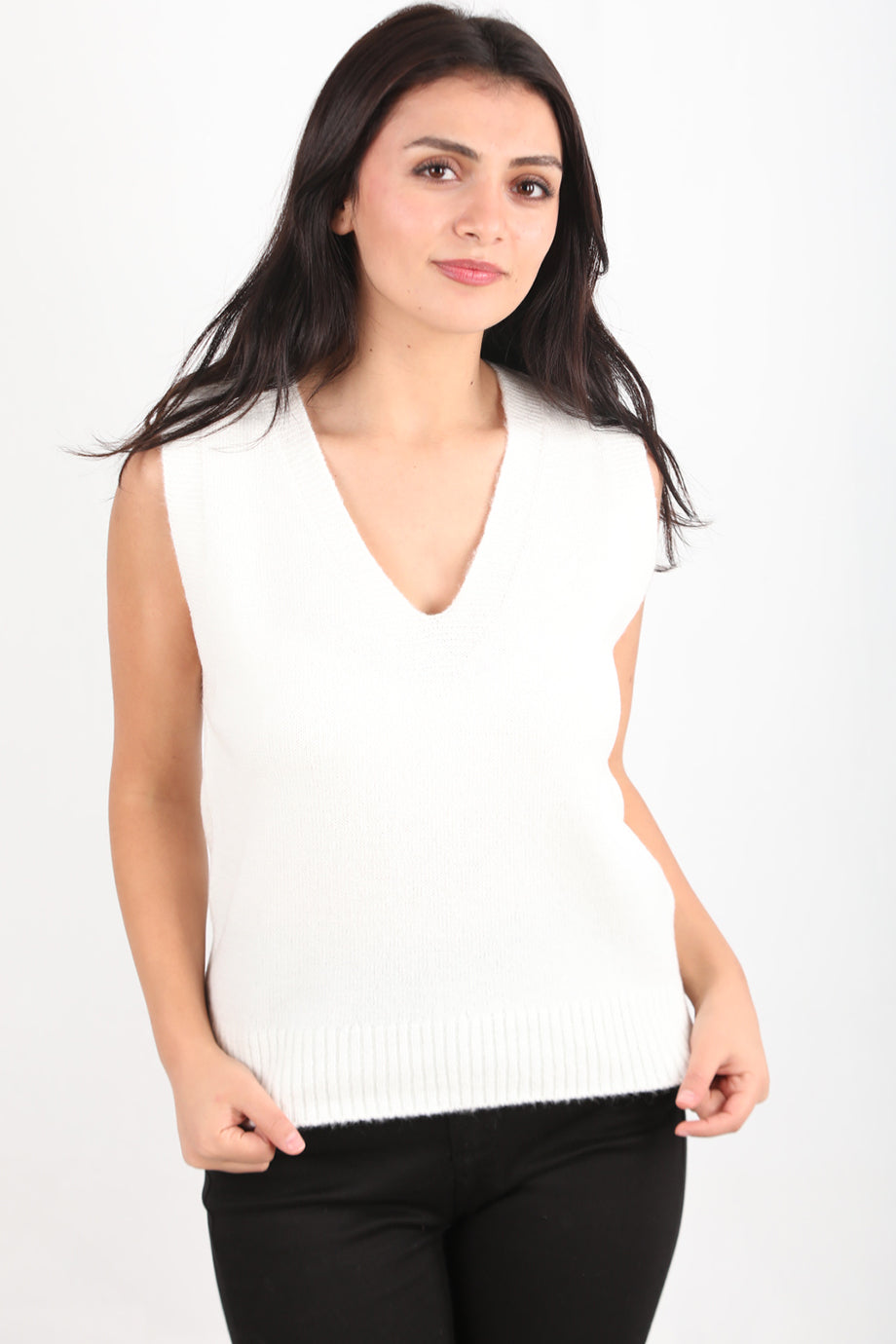 Chic Kadın V Yaka Süveter Ekru