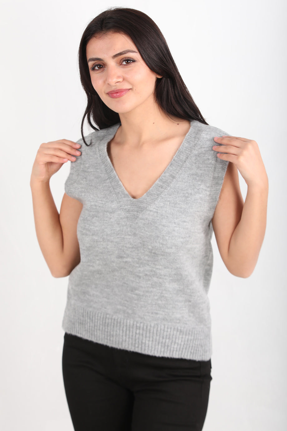 Chic Kadın V Yaka Süveter Gri