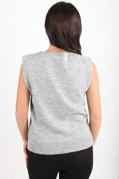 Chic Kadın V Yaka Süveter Gri