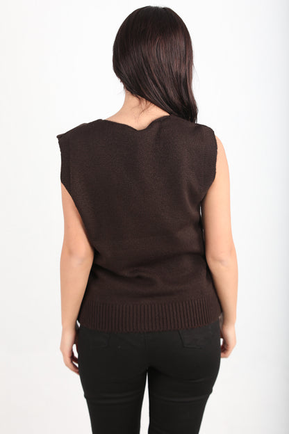 Chic Kadın V Yaka Süveter Kahverengi