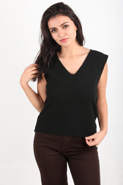 Chic Kadın V Yaka Süveter Siyah