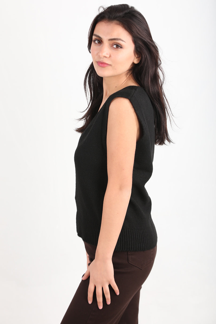 Chic Kadın V Yaka Süveter Siyah