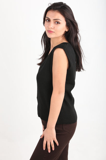 Chic Kadın V Yaka Süveter Siyah