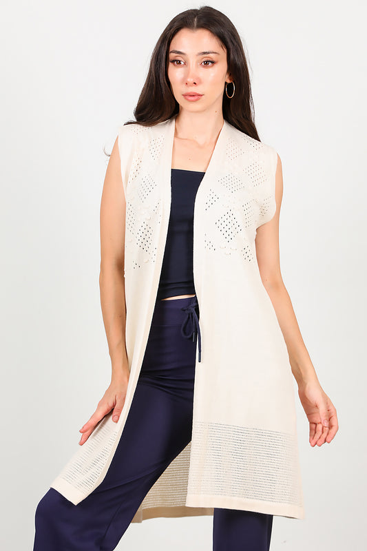 Kadın Triko Yelek Krem