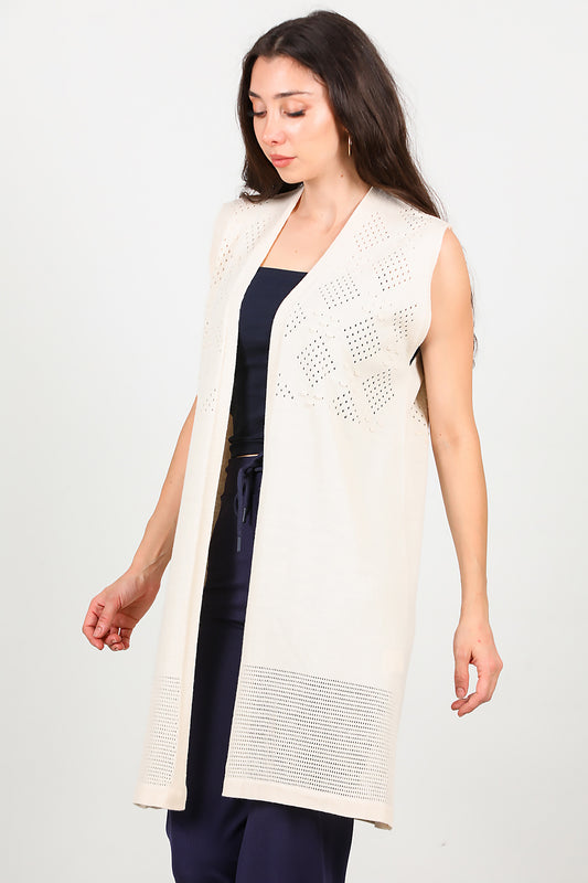 Kadın Triko Yelek Krem