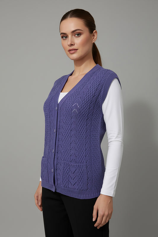 Büyük Beden Örgü Yelek Mor