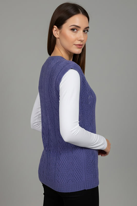 Büyük Beden Örgü Yelek Mor