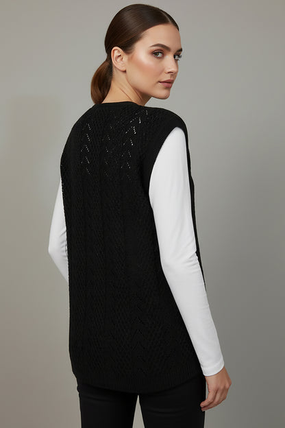 Büyük Beden Örgü Yelek Siyah