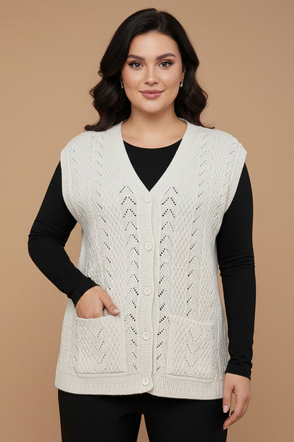 Büyük Beden Örgü Yelek Taş