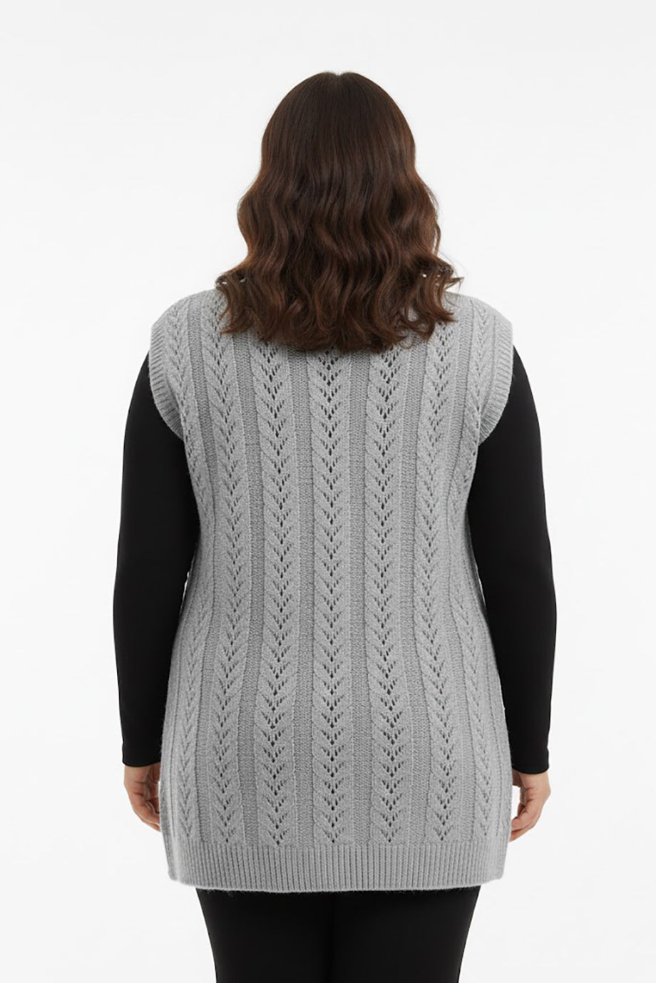 Knitera Büyük Beden Örgü Yelek Gri