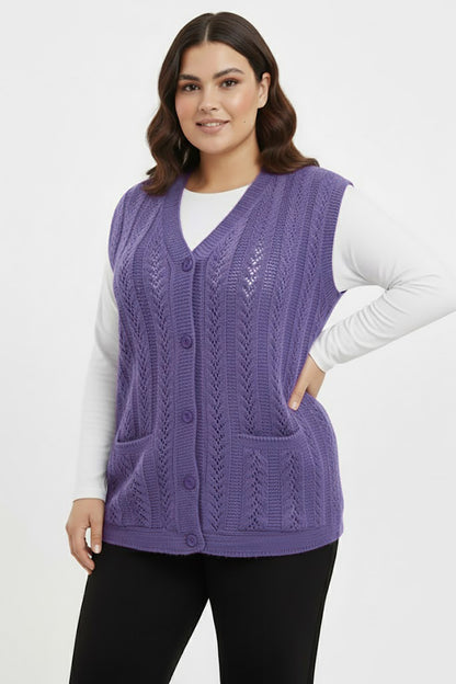 Knitera Büyük Beden Örgü Yelek Lila
