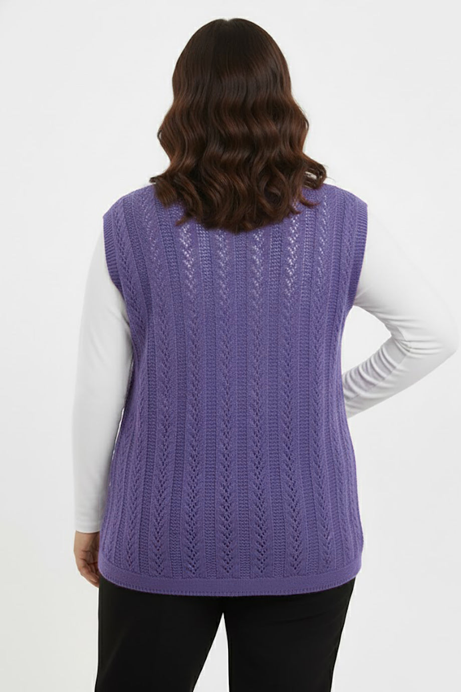 Knitera Büyük Beden Örgü Yelek Lila