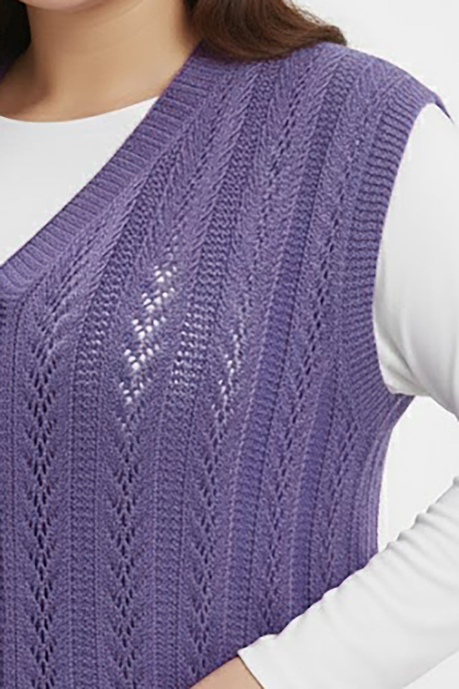 Knitera Büyük Beden Örgü Yelek Lila