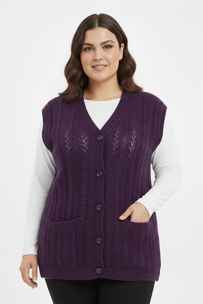 Knitera Büyük Beden Örgü Yelek Mor