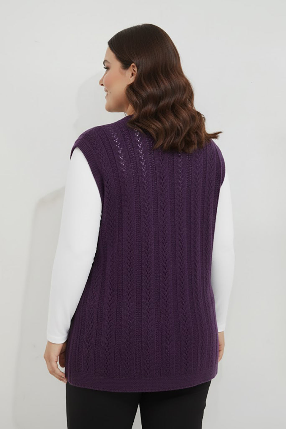 Knitera Büyük Beden Örgü Yelek Mor