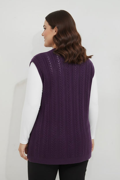 Knitera Büyük Beden Örgü Yelek Mor