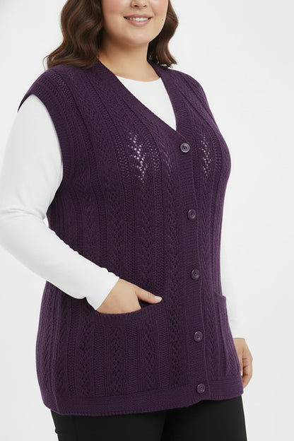 Knitera Büyük Beden Örgü Yelek Mor