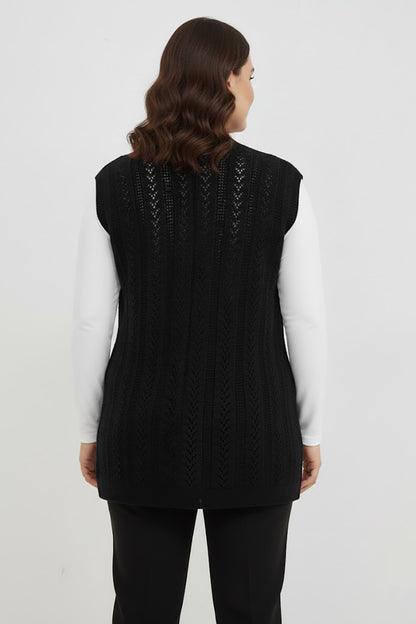 Knitera Büyük Beden Örgü Yelek Siyah