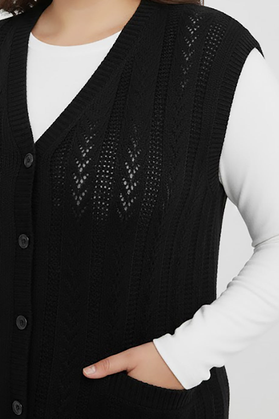 Knitera Büyük Beden Örgü Yelek Siyah