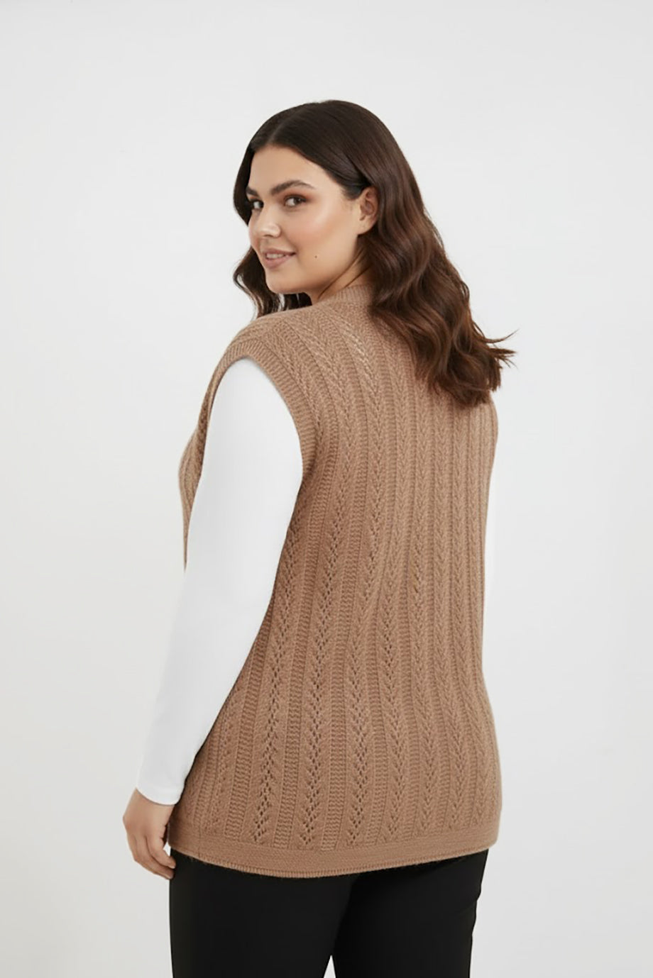 Knitera Büyük Beden Örgü Yelek Vizon