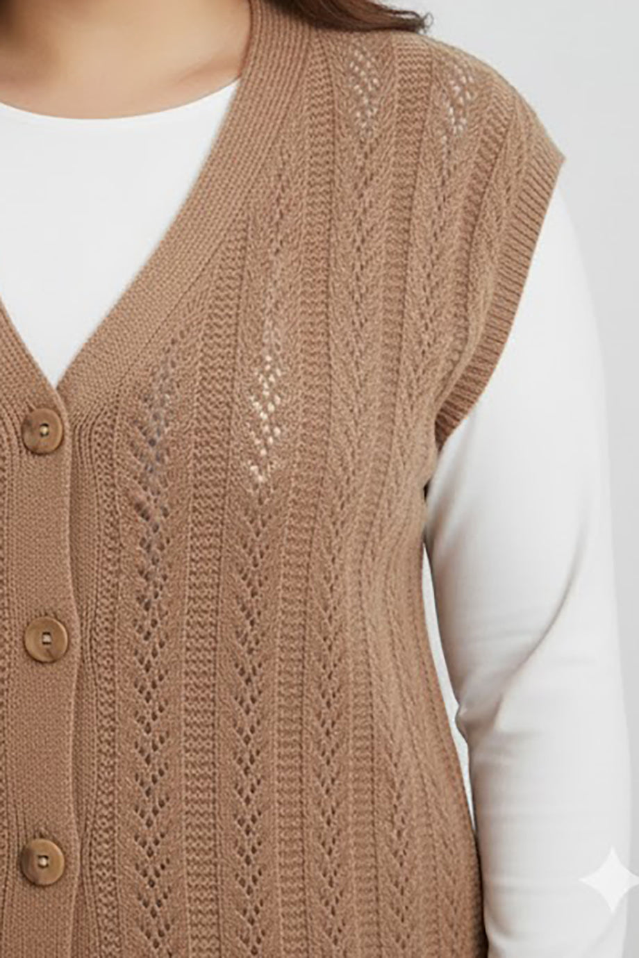 Knitera Büyük Beden Örgü Yelek Vizon