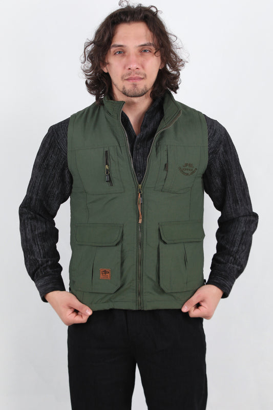 Insulated Erkek İçi Kürklü Cepli Yelek Koyu Yeşil