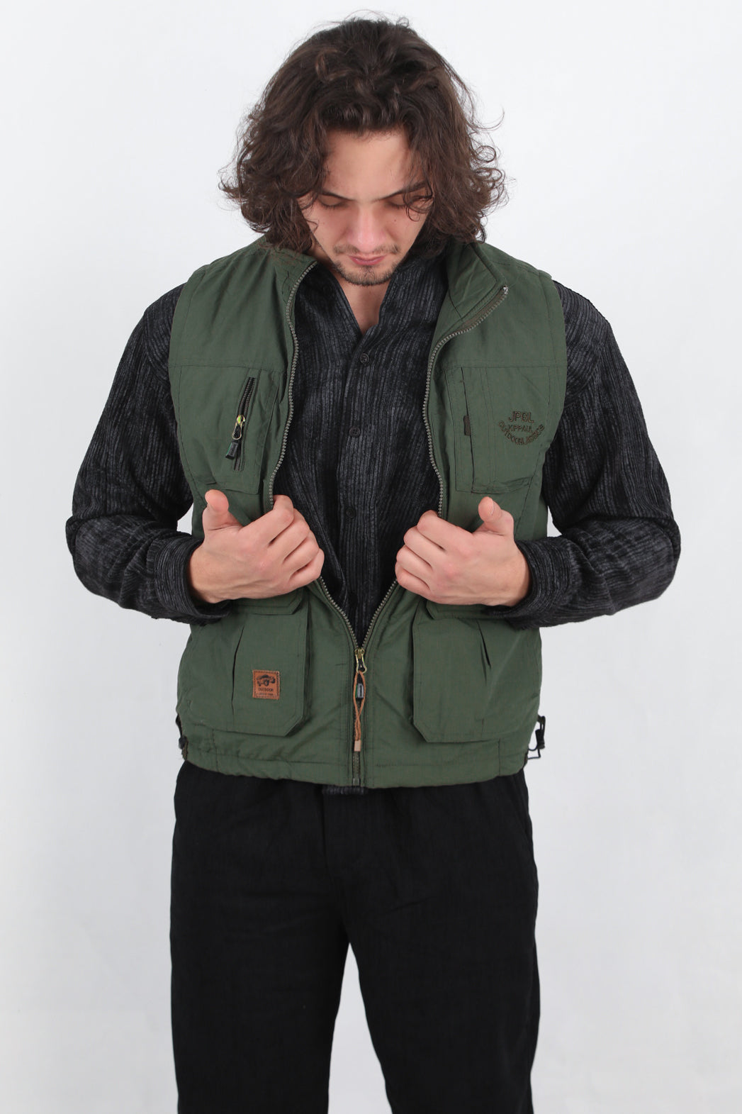 Insulated Erkek İçi Kürklü Cepli Yelek Koyu Yeşil